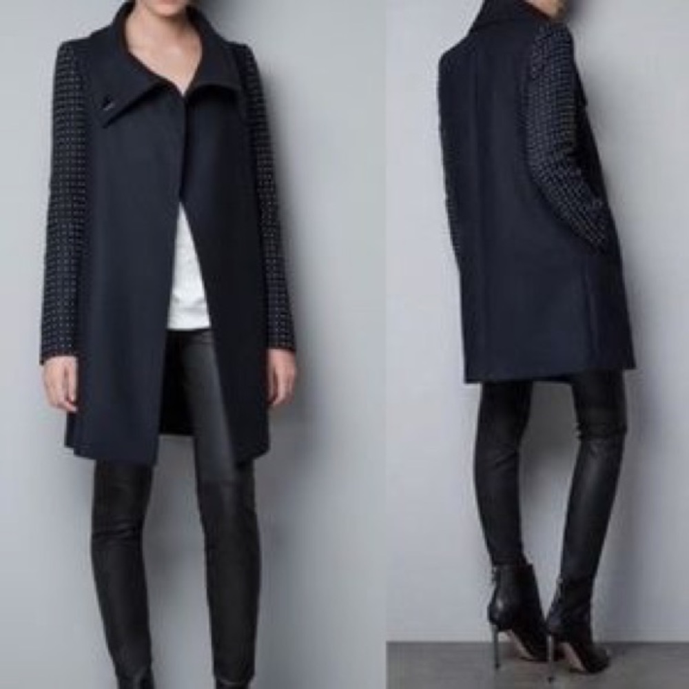 Zara studded sleeve coat navy size S